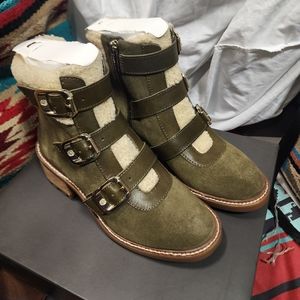 Vince Camuto Klerica Leather and Faux Fur Moto/Hiker Boot Size 7